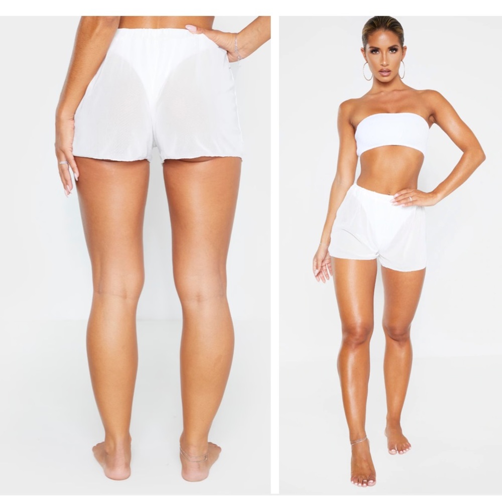 White Mesh Beach Shorts